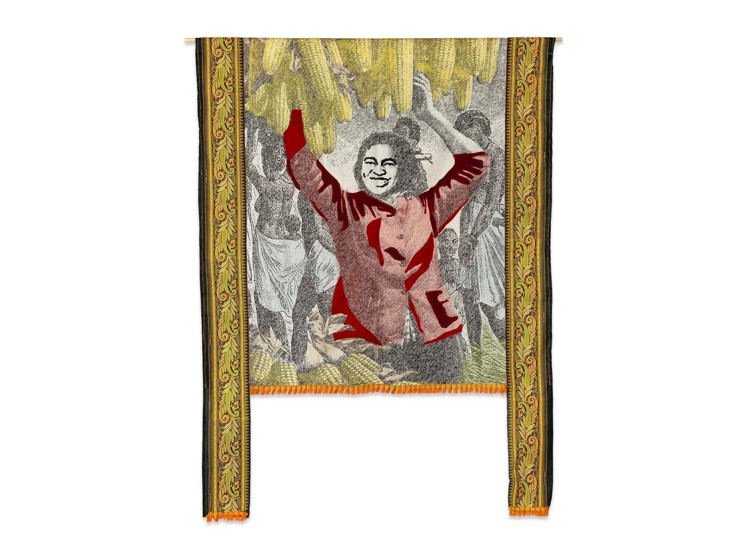 Patricia Kaersenhout Food for thought 2018 Claudia Jones

Digital print on cotton, felt, beads, African Fabric.145 x 105 cm, unique (Claudia Jones)
private collection Brussels
Photo: Aatjan Renders photo Aatjan Renders