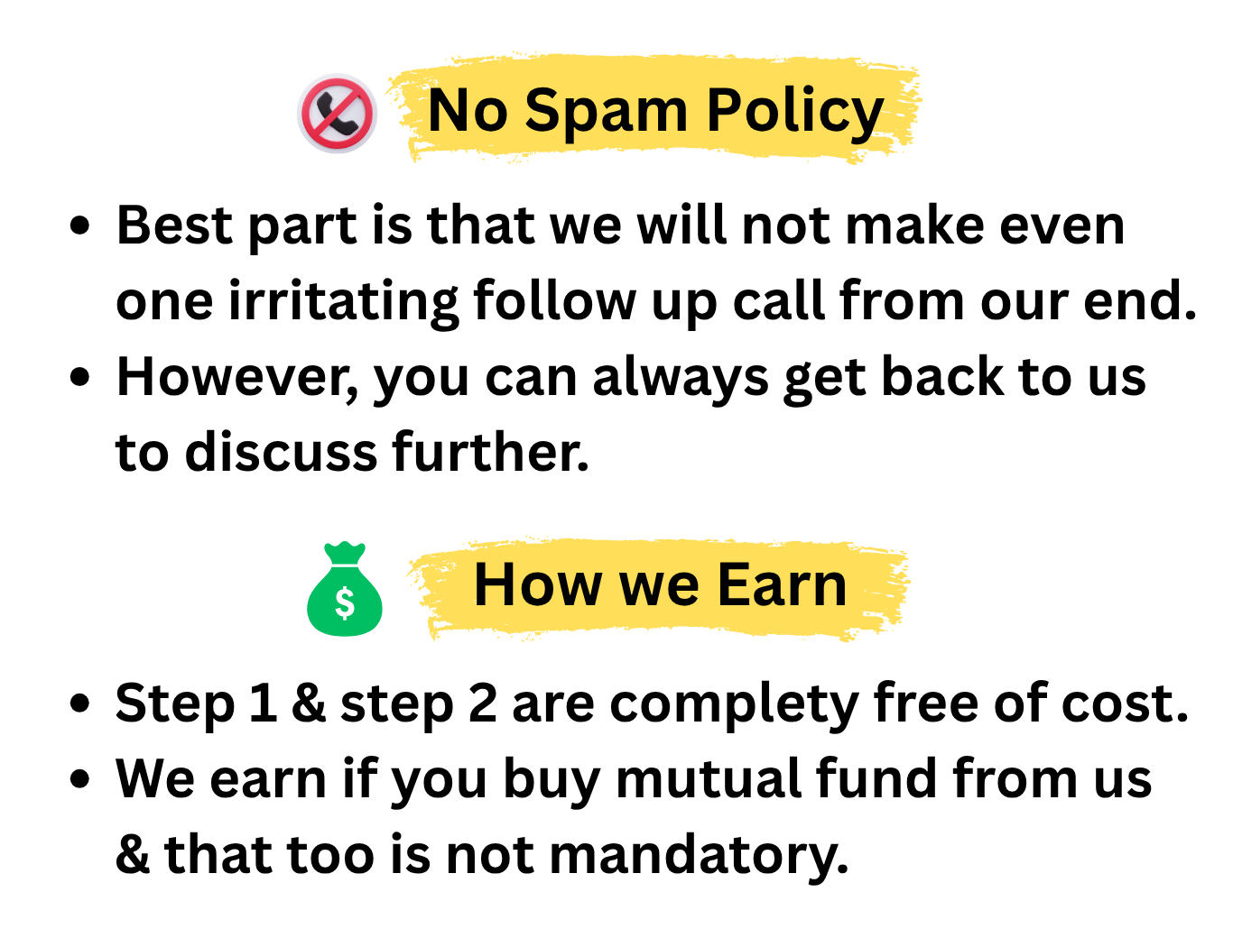 What we do - 2 step process no spam policy image details