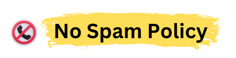 A sign with a no symbol and a person icon, displaying the words 'No Spam Policy' highlighted in yellow.