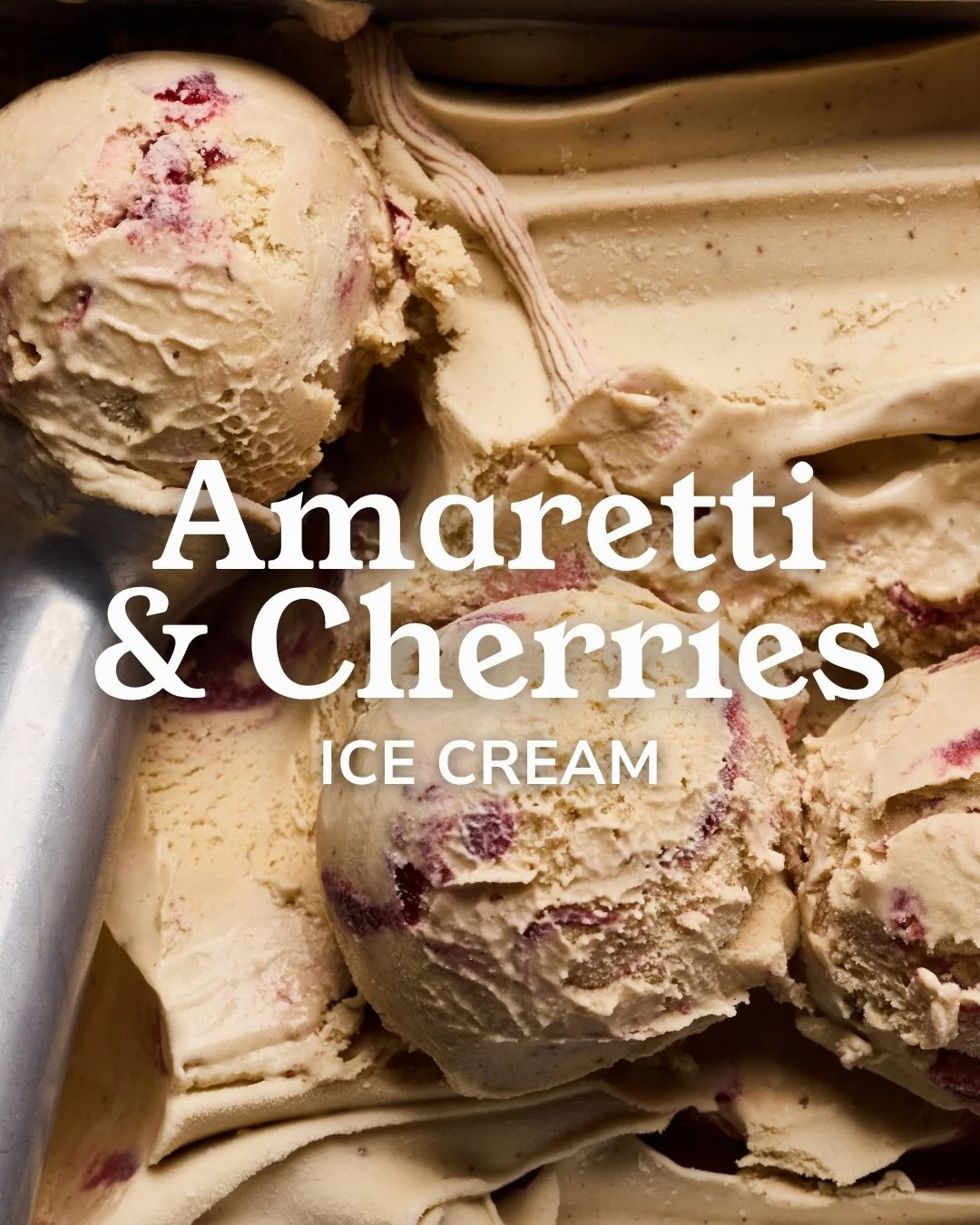 Amaretti &amp; Cherries Ice Cream 🍒 

Our luxuriously creamy double cream ice cream infused with the distinctive flavour of amaretti biscuits and generously swirled with a rich dark cherry compote, creating a beautifully indulgent balance of sweet b