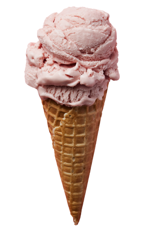 Strawberry ice cream scoop in a cone