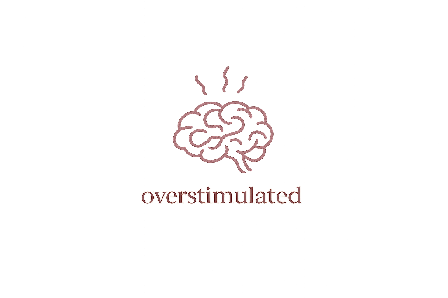 Digital illustration of a brain with steam rising from it, symbolizing mental overexertion, accompanied by the word 'overstimulated' beneath.