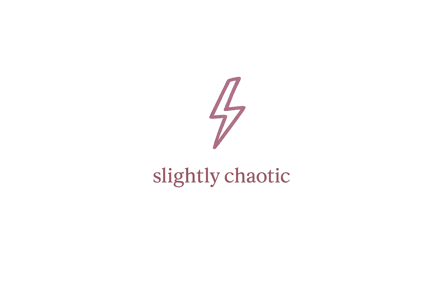 A neon pink lightning bolt symbol with the words "slightly chaotic" in pink below it, set against a gray background.
