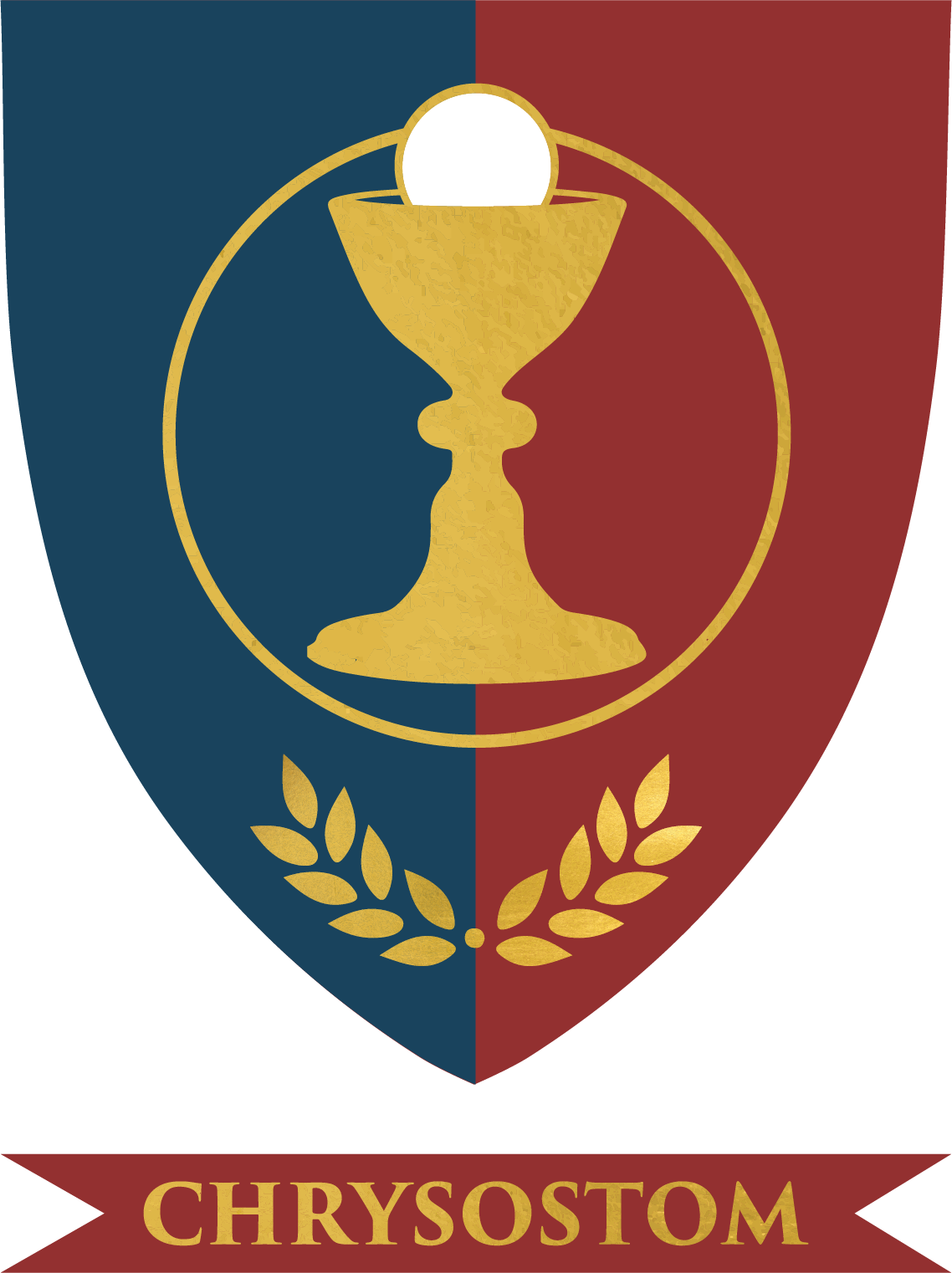 A stylized graphic representing the Chyrosotom event, featuring a gold chalice with a white ball inside, divided into blue and red backgrounds, with gold laurel branches and the word 'CHYROSOTOM' at the bottom.