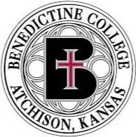 Benedictine College logo with a large letter 'B' and a cross, and the text 'Benedictine College Atchison, Kansas' around the circle.