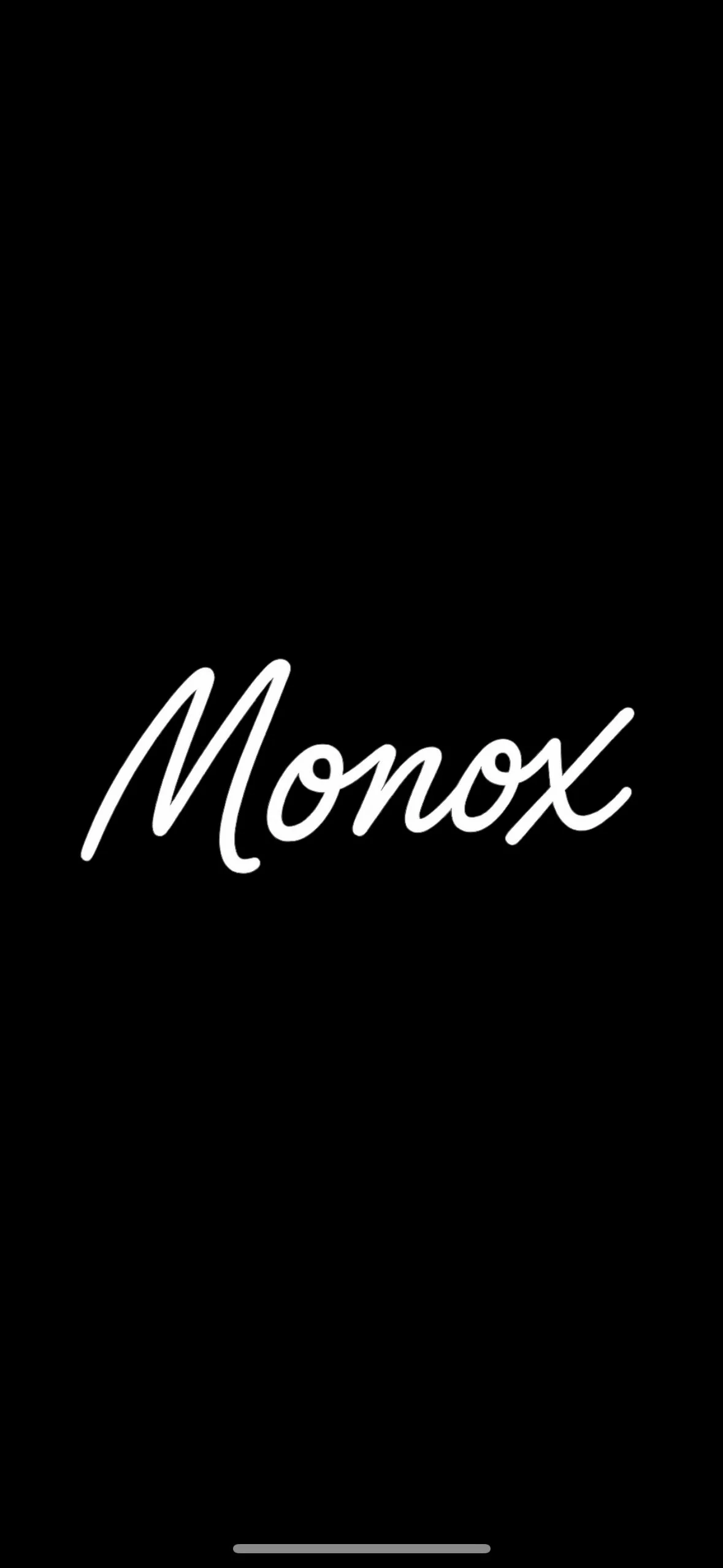 Black background with the word 'Monox' written in white cursive font in the center.