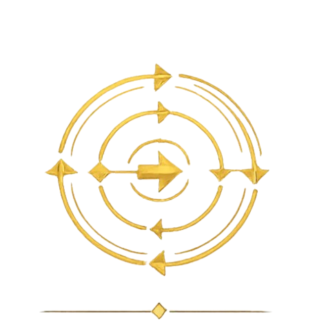 Circular flow diagram with arrows indicating a continuous process, using yellow and gold colors on a black background.