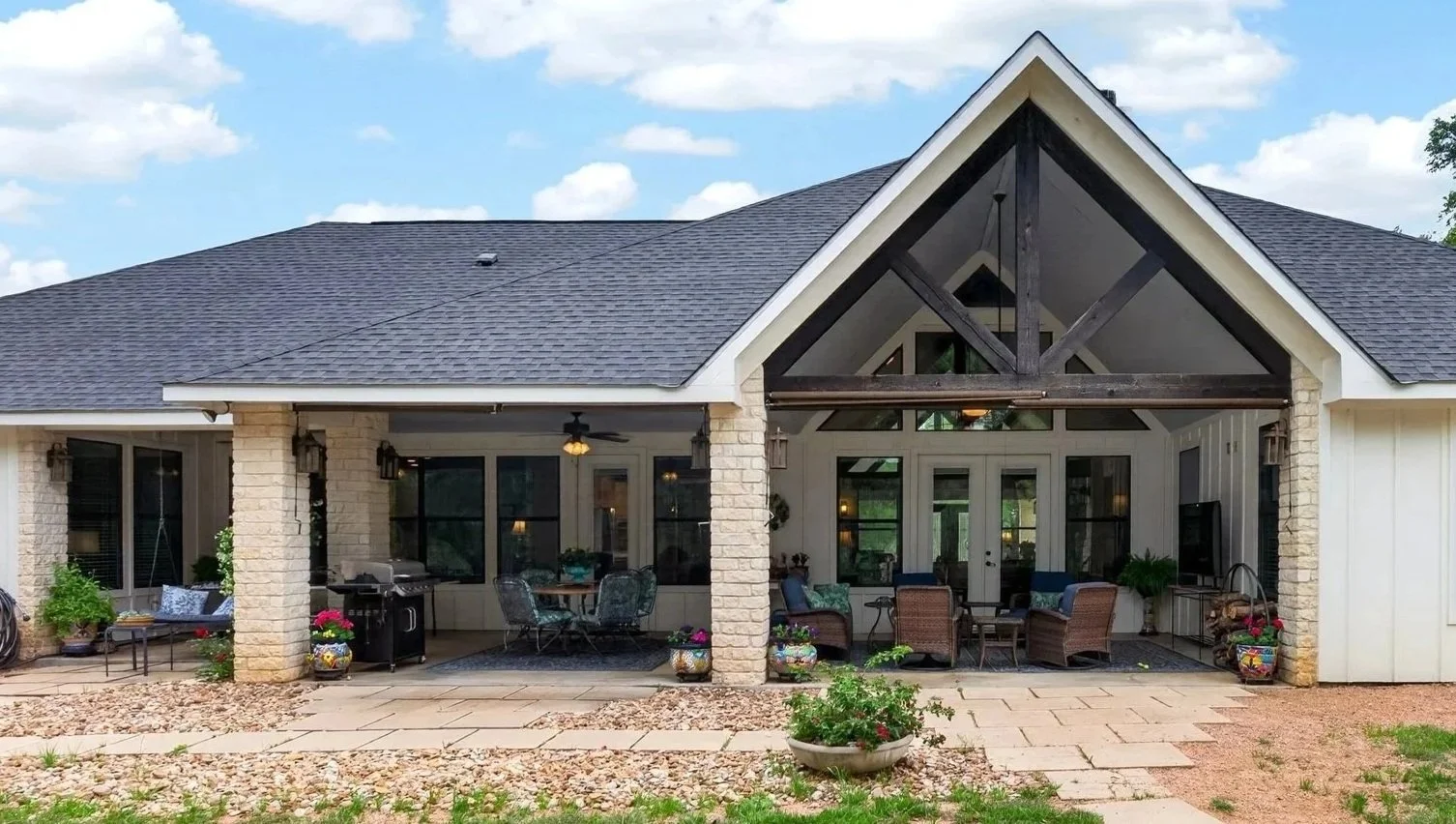 42' wide rear porch, with up to 16' depth.