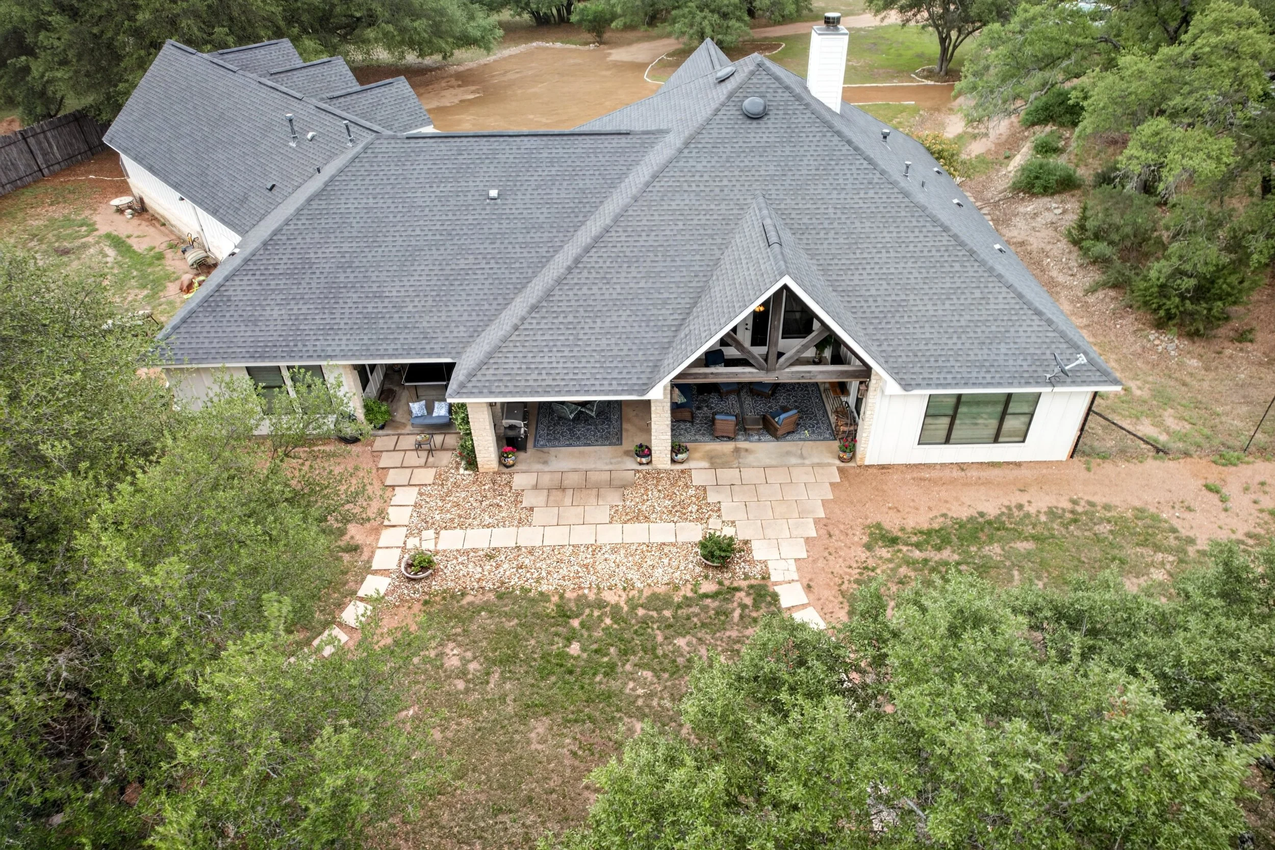 Stepping paths lead to outdoor areas. 