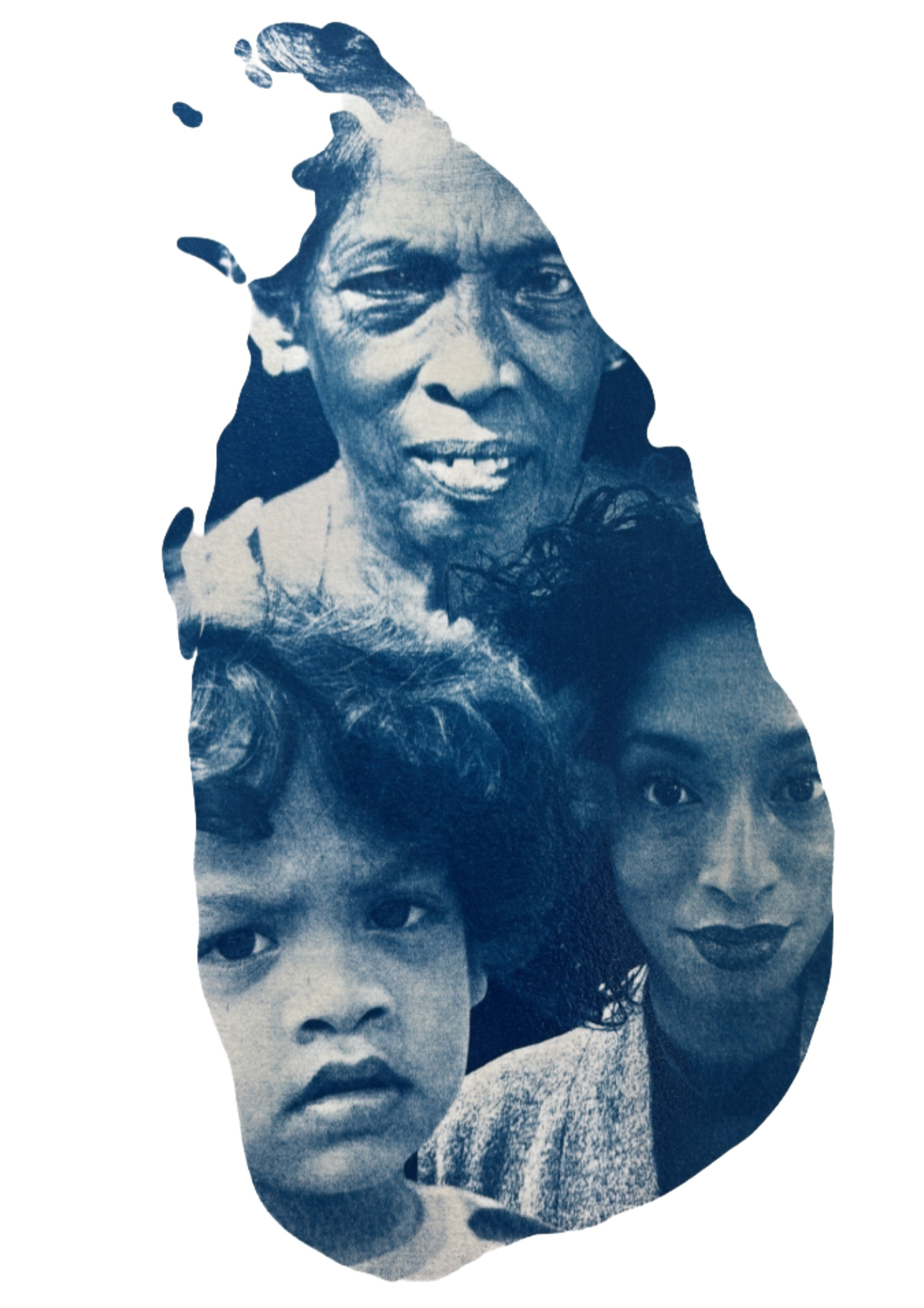 Deze cyanotype brengt drie generaties samen in één beeld: mijn moeder, mijzelf en mijn zoon. Door de beelden in de contour van Sri Lanka samen te voegen, ontstaat een persoonlijke verbeelding van afkomst, familiegeschiedenis en de verbinding tussen v