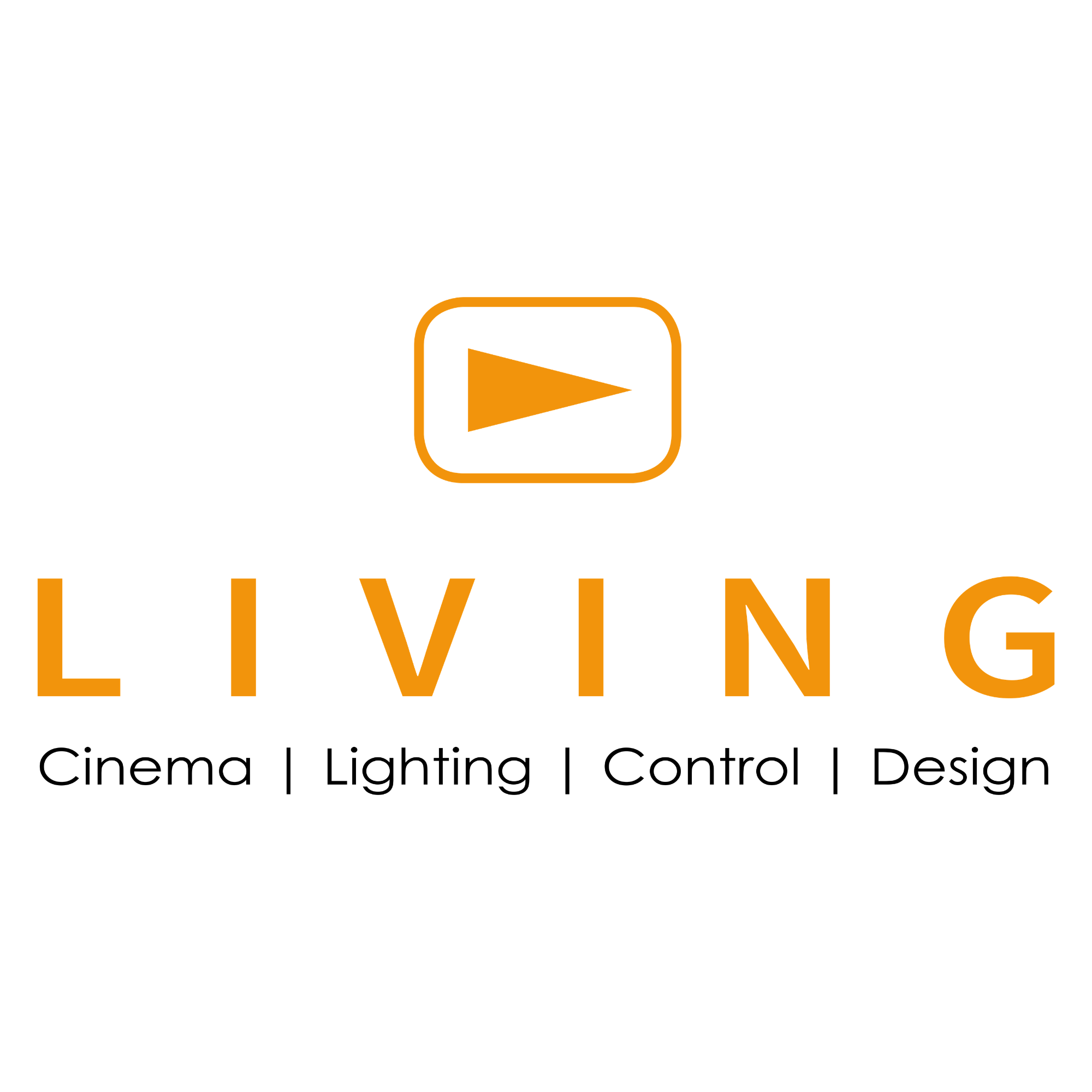 Logo for YouTube Living with the word 'LIVING' in orange capital letters beneath a black play button icon with an orange outline, all on a black background.