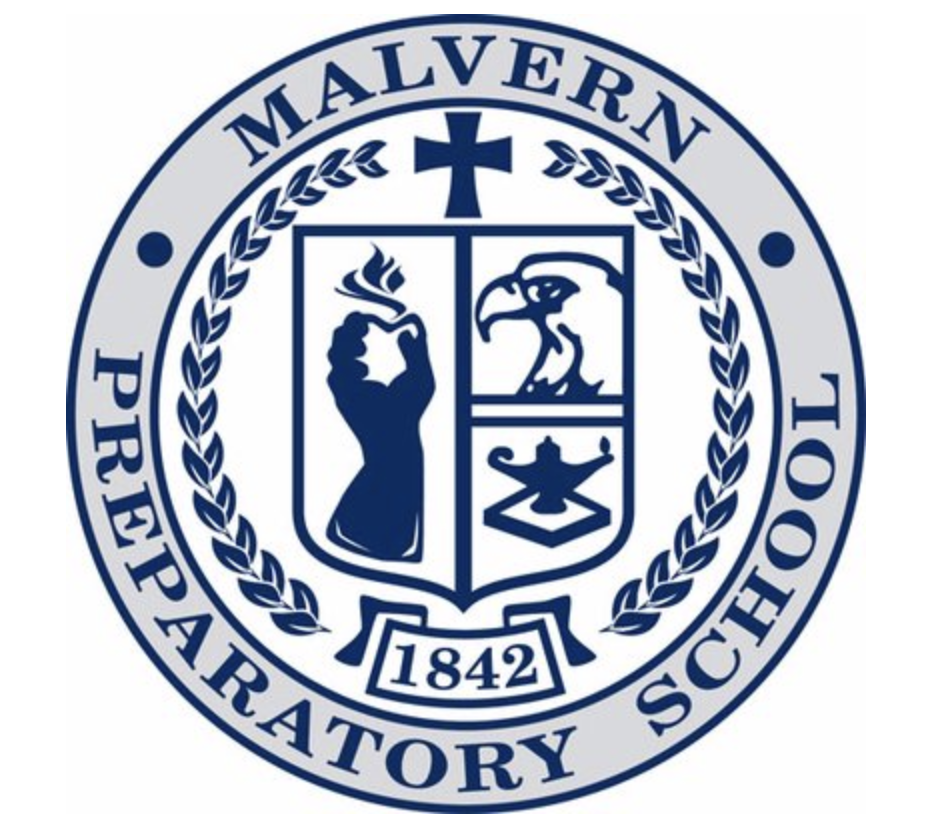 Seal of the Malvern Fire Department, established in 1842, featuring a hand holding a spark, an eagle head, and an angel or trumpet, surrounded by a wreath and the department's name.
