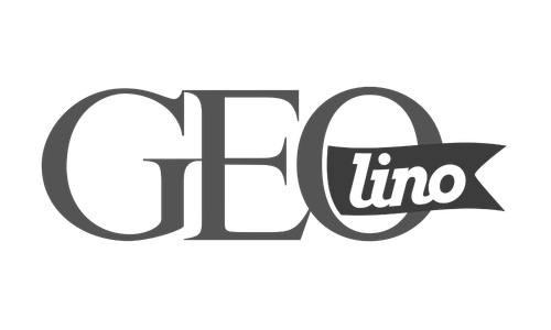 Logo mit den Buchstaben 'GEO' und einer Fahne mit dem Wort 'tino'