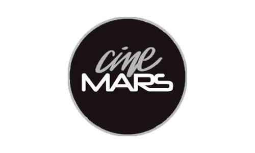 Cine Mars Logo auf schwarzem Hintergrund.