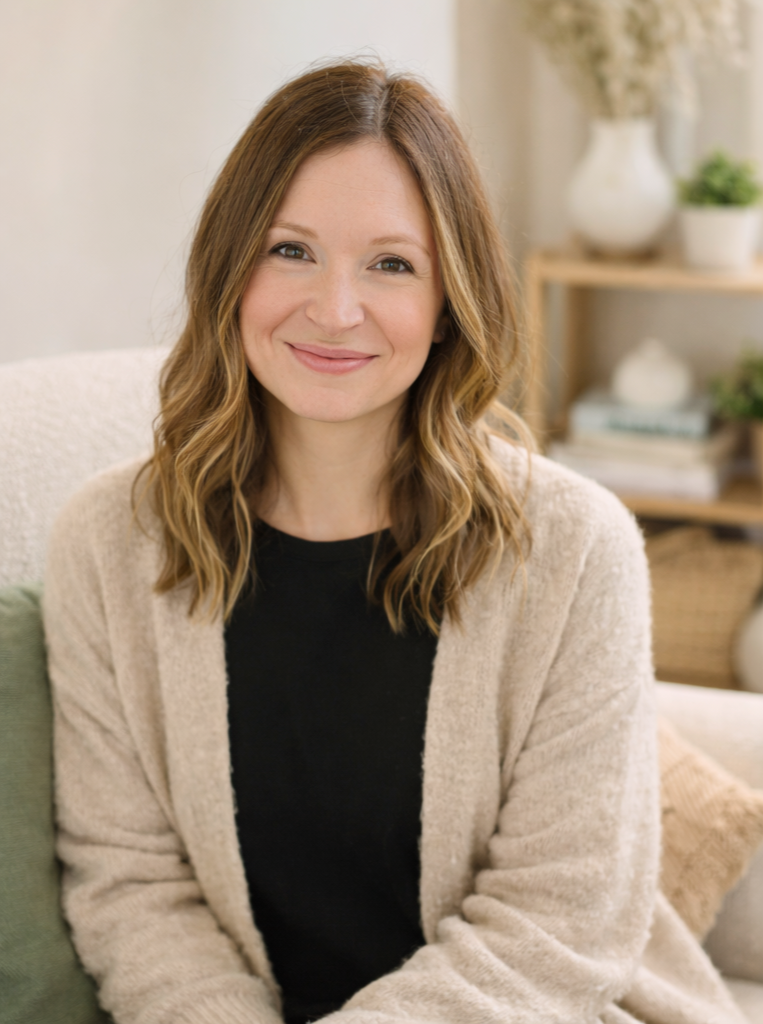 Woman smiling sitting in chair