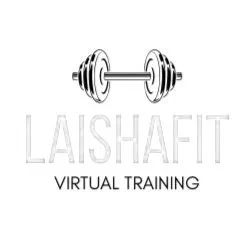 Logo with a dumbbell and the words "LASHIFT Virtual Training"