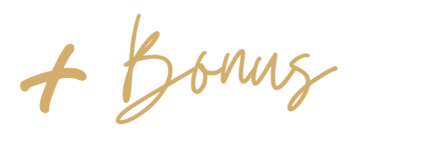 Text reading '+ bonus' in gold script font on a black background.