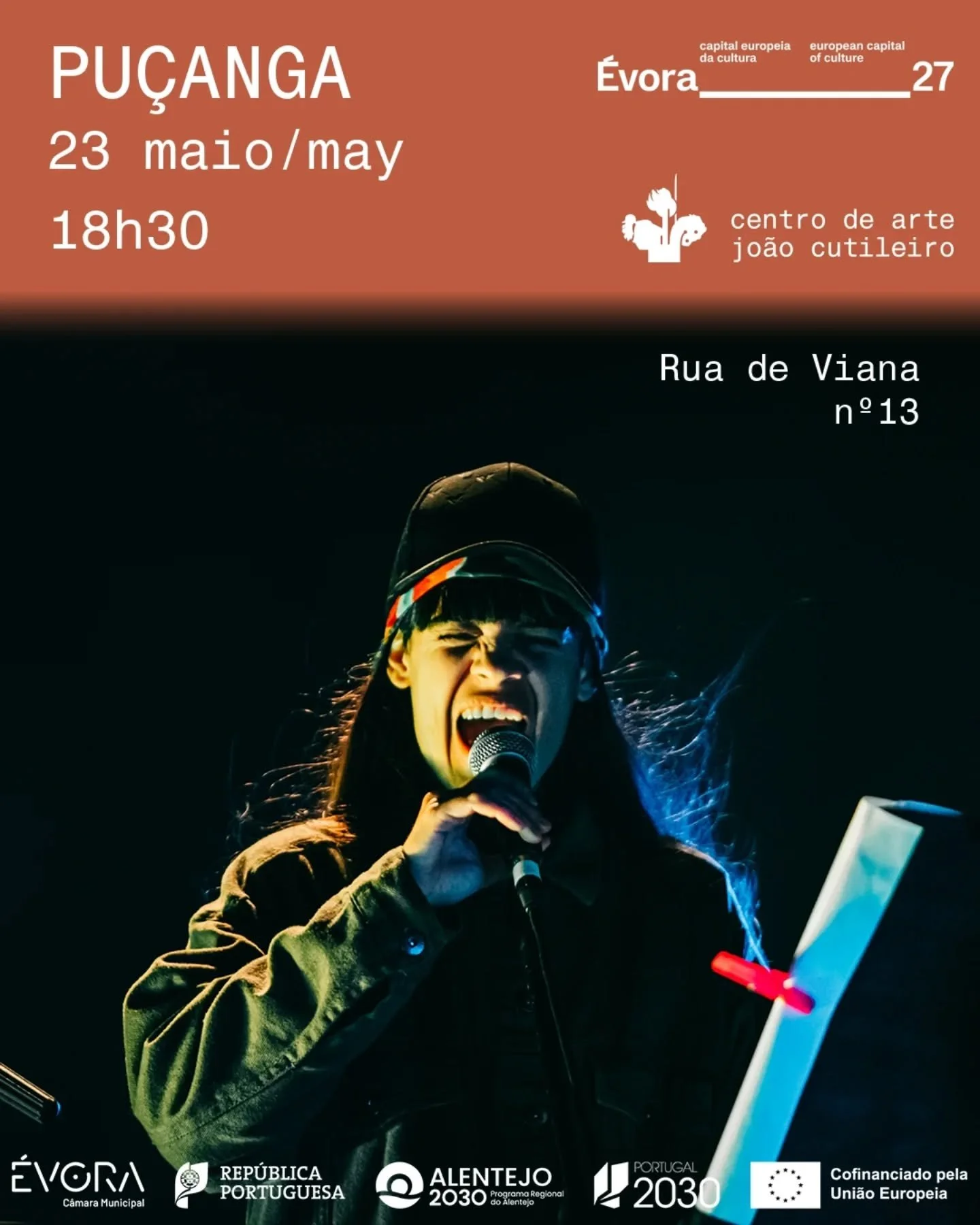 Pu&ccedil;anga, canta, produz e escreve can&ccedil;&otilde;es, com uma voz assombrosa, a m&uacute;sica electr&oacute;nica experimental, inspirada no folclore e can&ccedil;&otilde;es de resist&ecirc;ncia, vem ao Centro de Arte Jo&atilde;o Cutileiro j&
