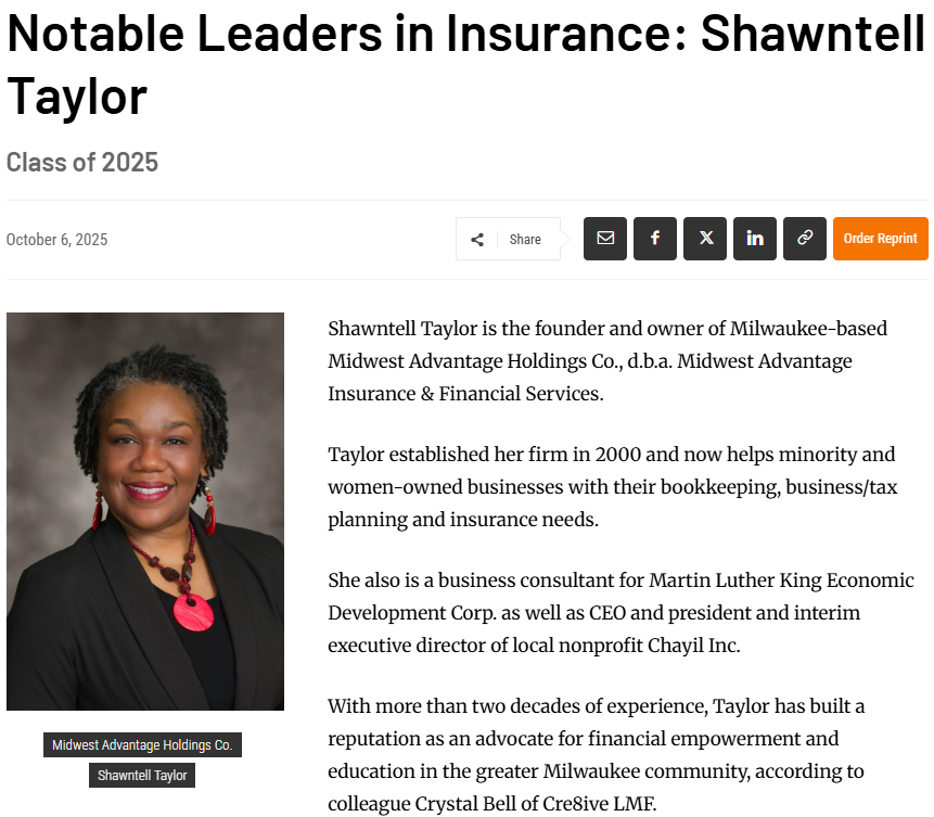 Celebrating Excellence: Shawntell Taylor Named Among Notable Leaders in Insurance 