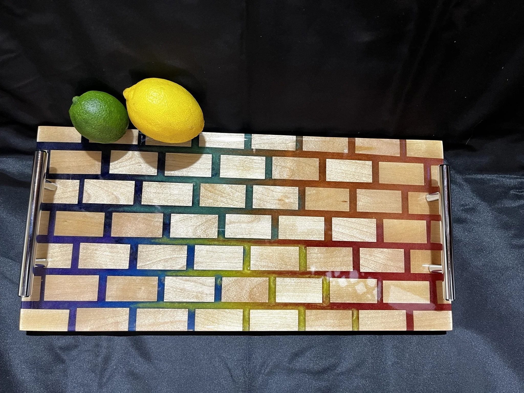 Rainbow epoxy brick board in maple.