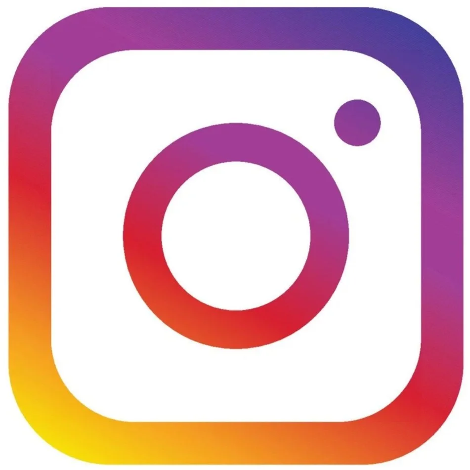 Instagram logo with a square shape, rounded corners, and a gradient border in purple, pink, yellow, and orange, featuring a camera outline in the center.