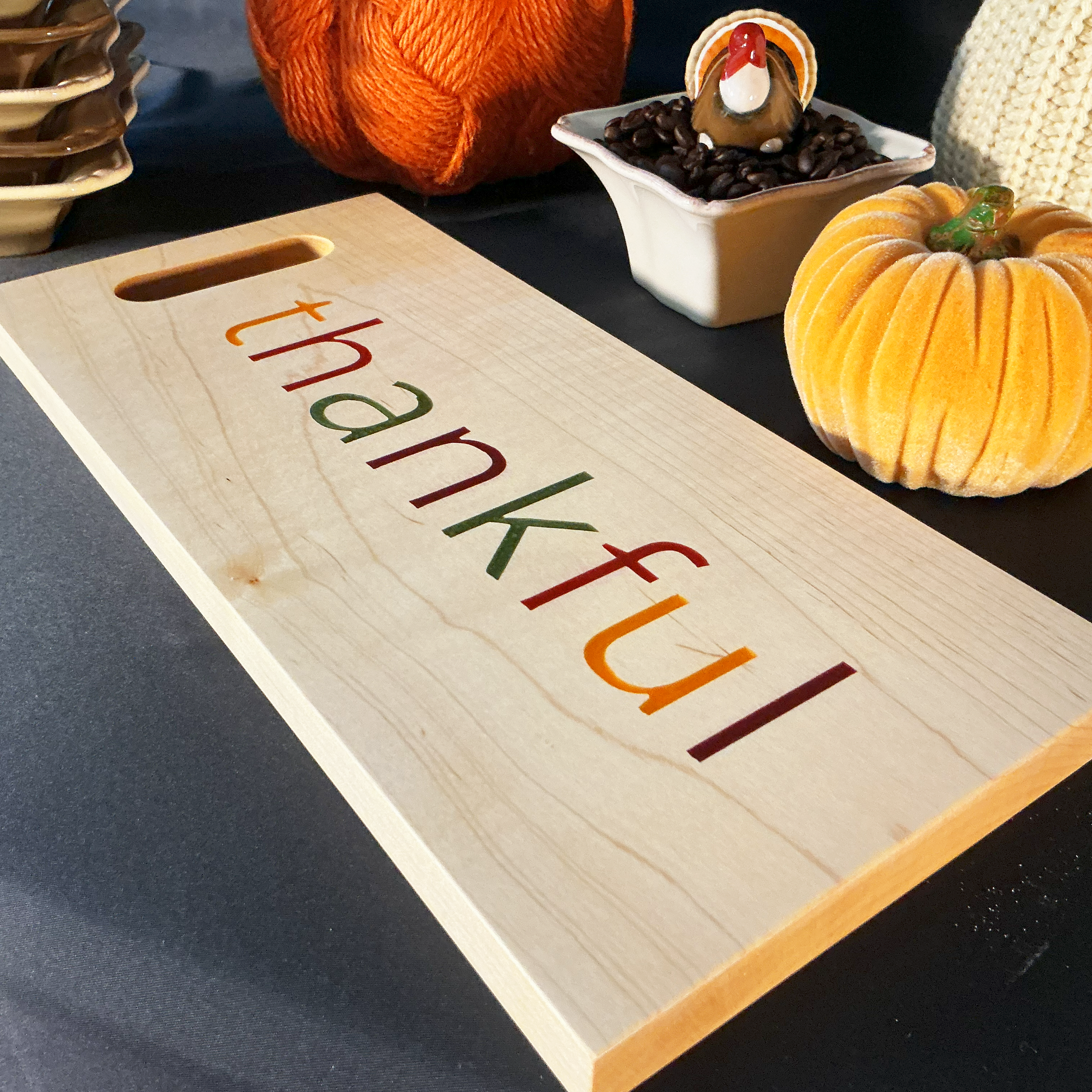 Thankful board on maple.