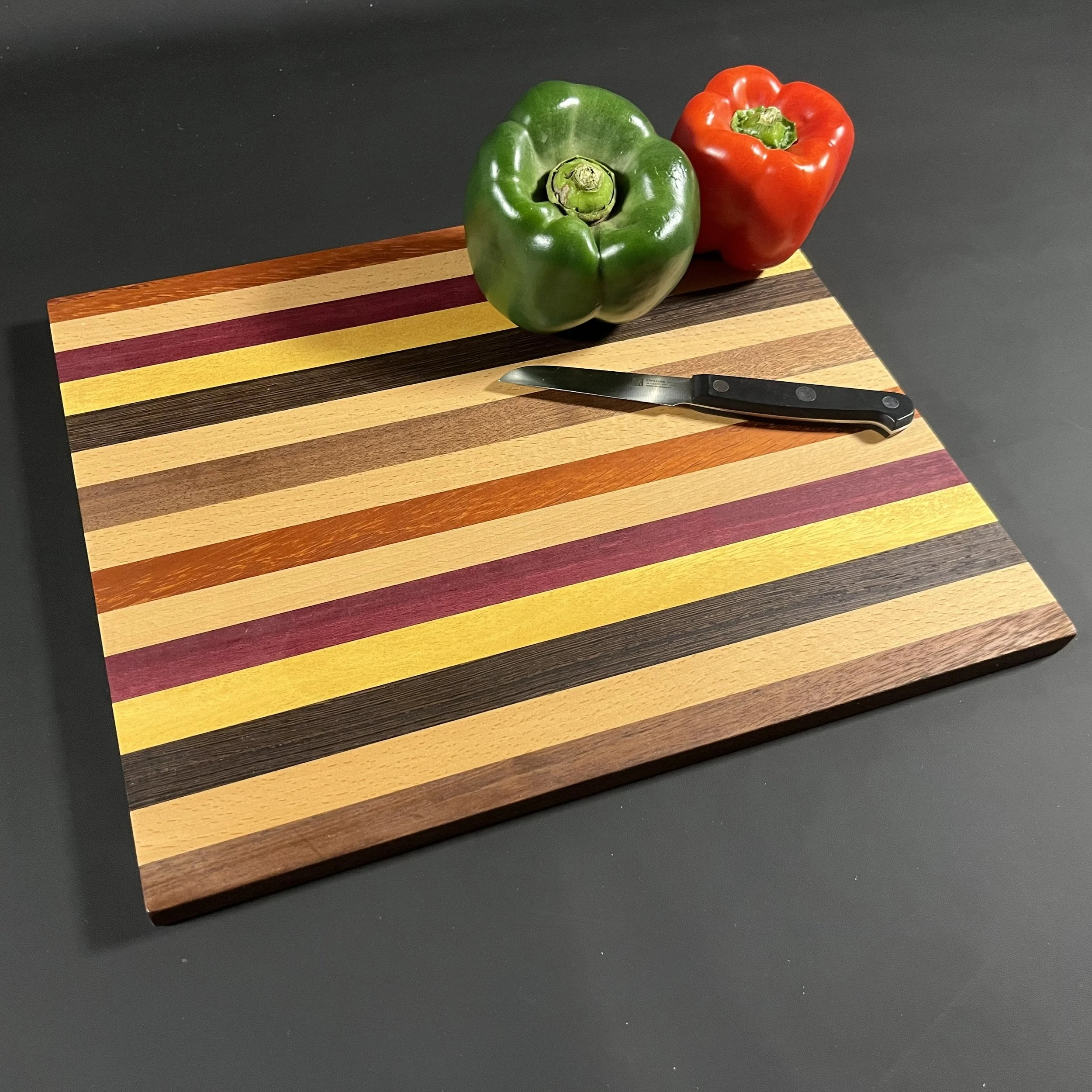 The Vegas board is made of a variety of domestic and exotic hardwoods in a splash of color.