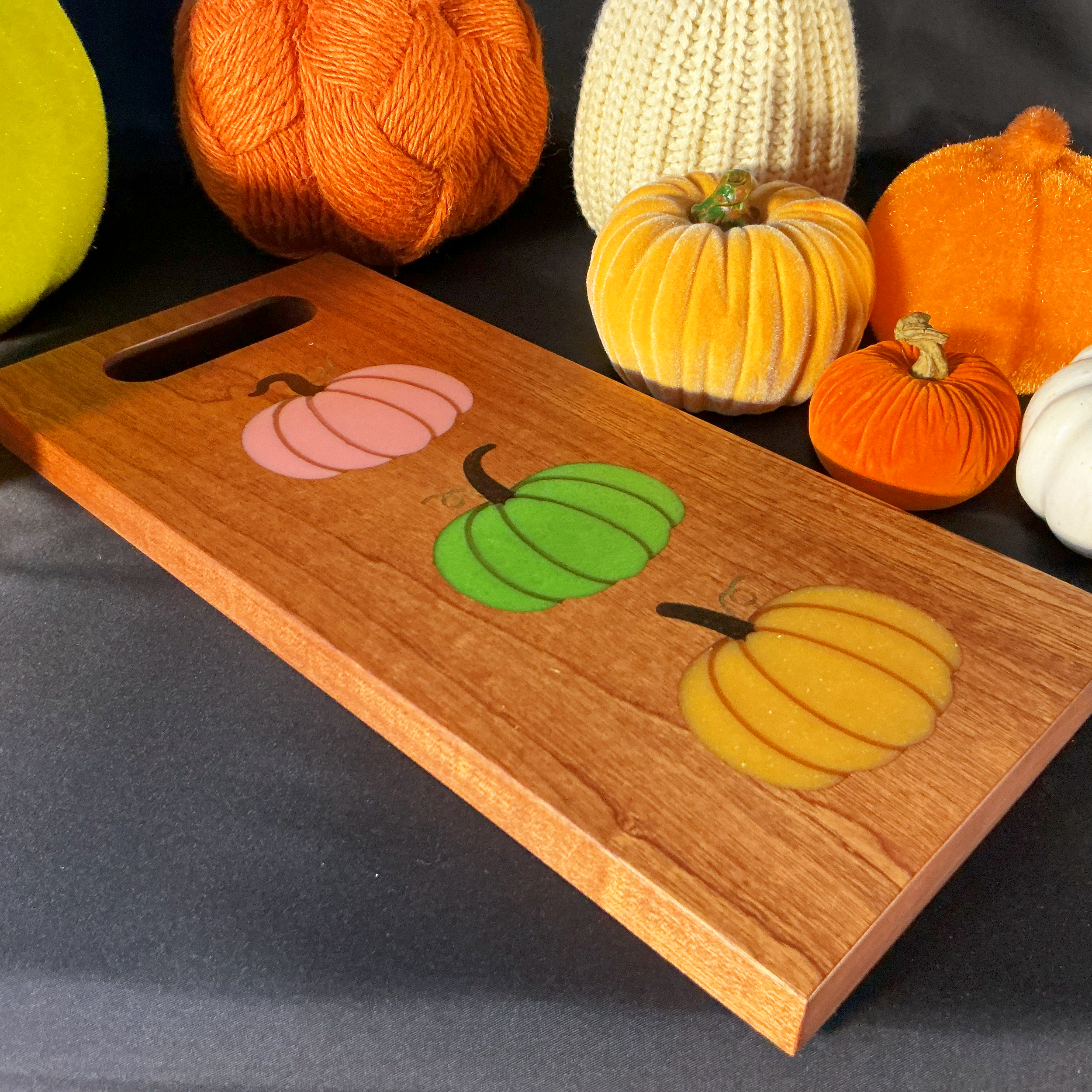 Fall colored pumpkins.