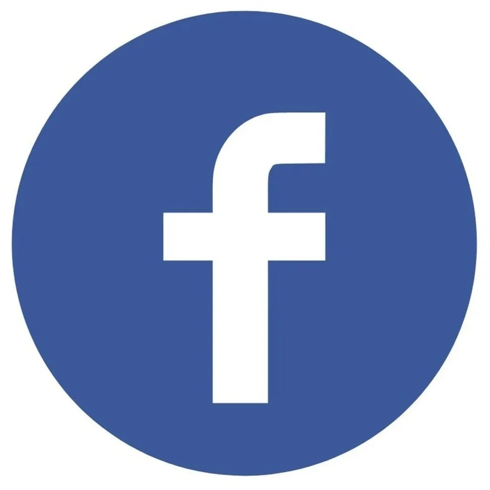 Facebook logo with a white lowercase 'f' on a blue circular background.