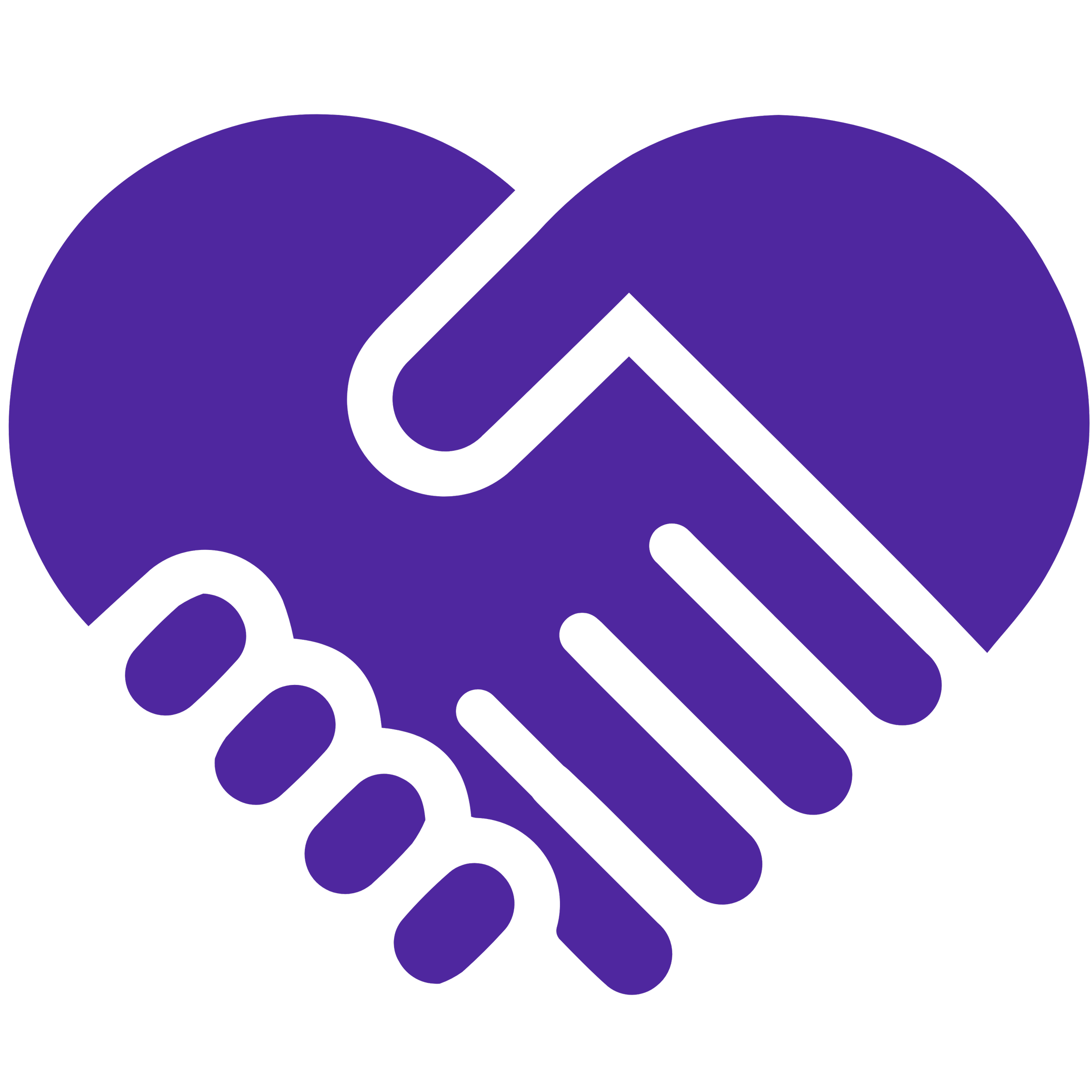 Purple graphic of two hands shaking inside a heart shape.