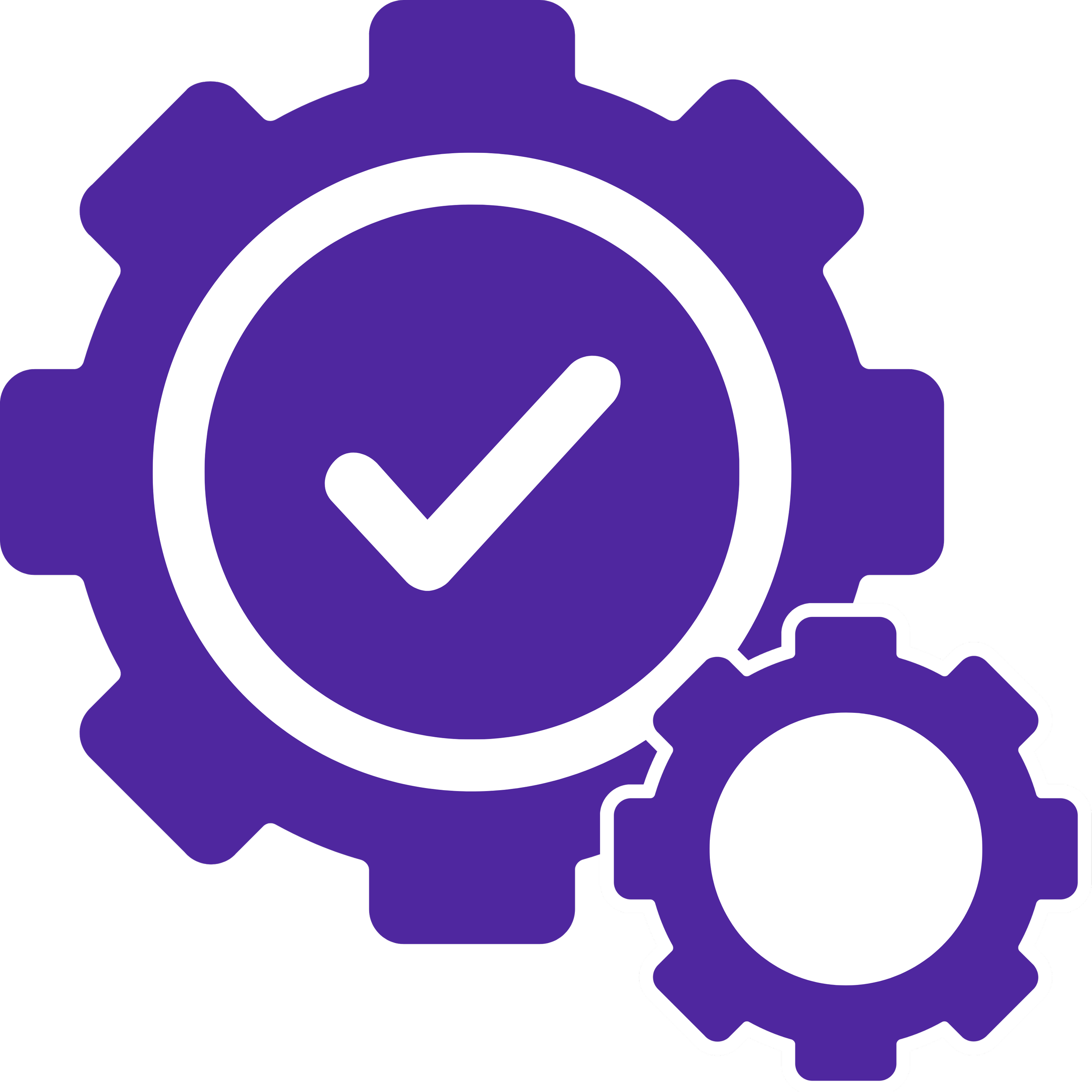 Purple gears with a checkmark inside the larger gear.