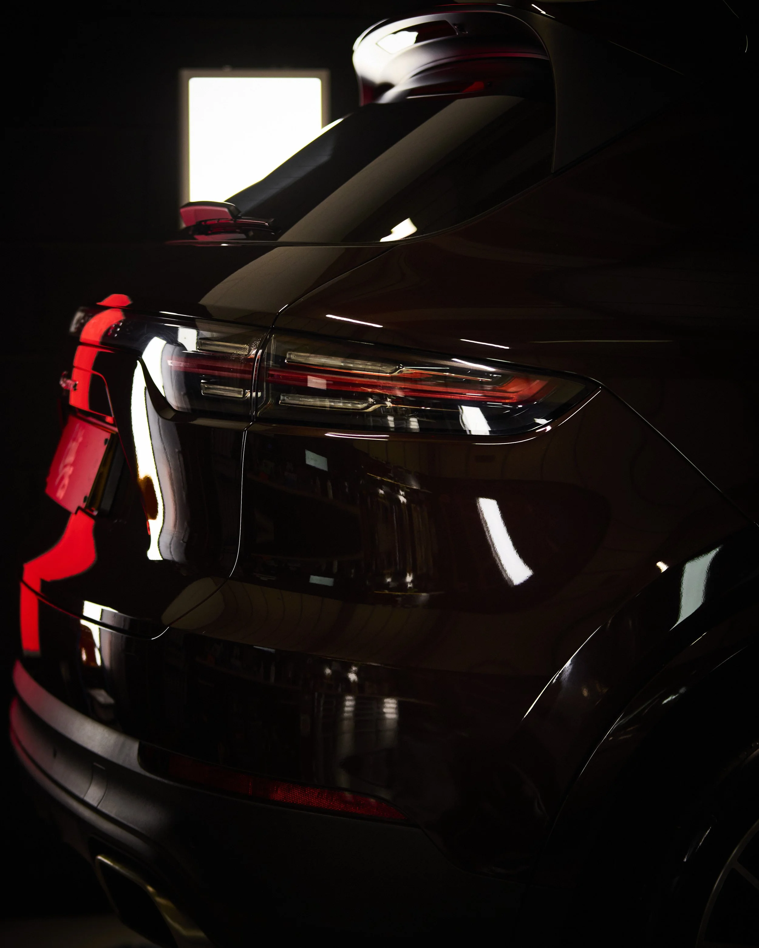 Porsche Cayenne rear finish after paint correction and ceramic coating in Letchworth studio