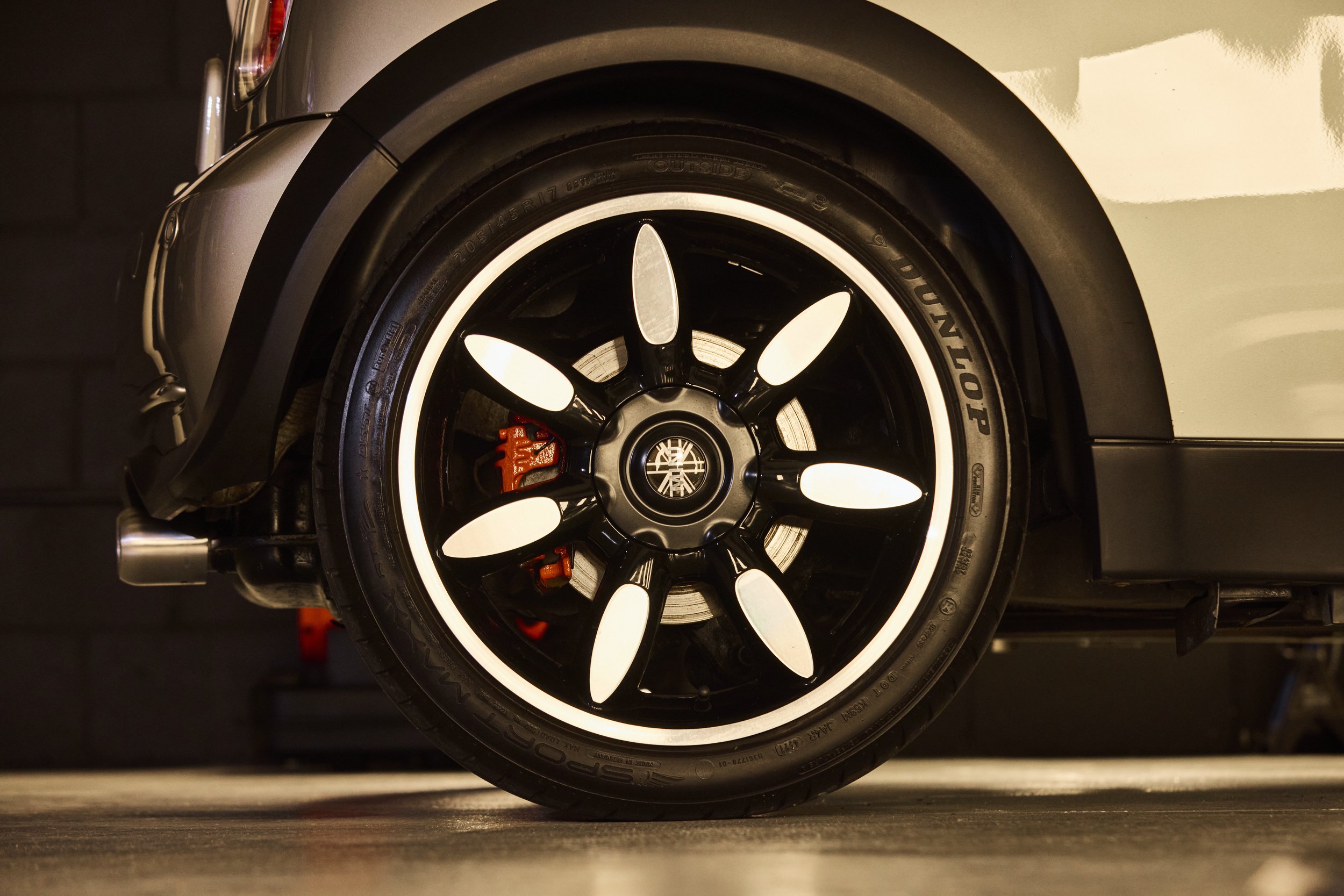 Mini Cooper wheel cleaned and refined during car detailing in Letchworth Garden City
