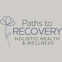 Logo with a flower illustration and the text 'Paths to Recovery Holistic Health & Wellness'