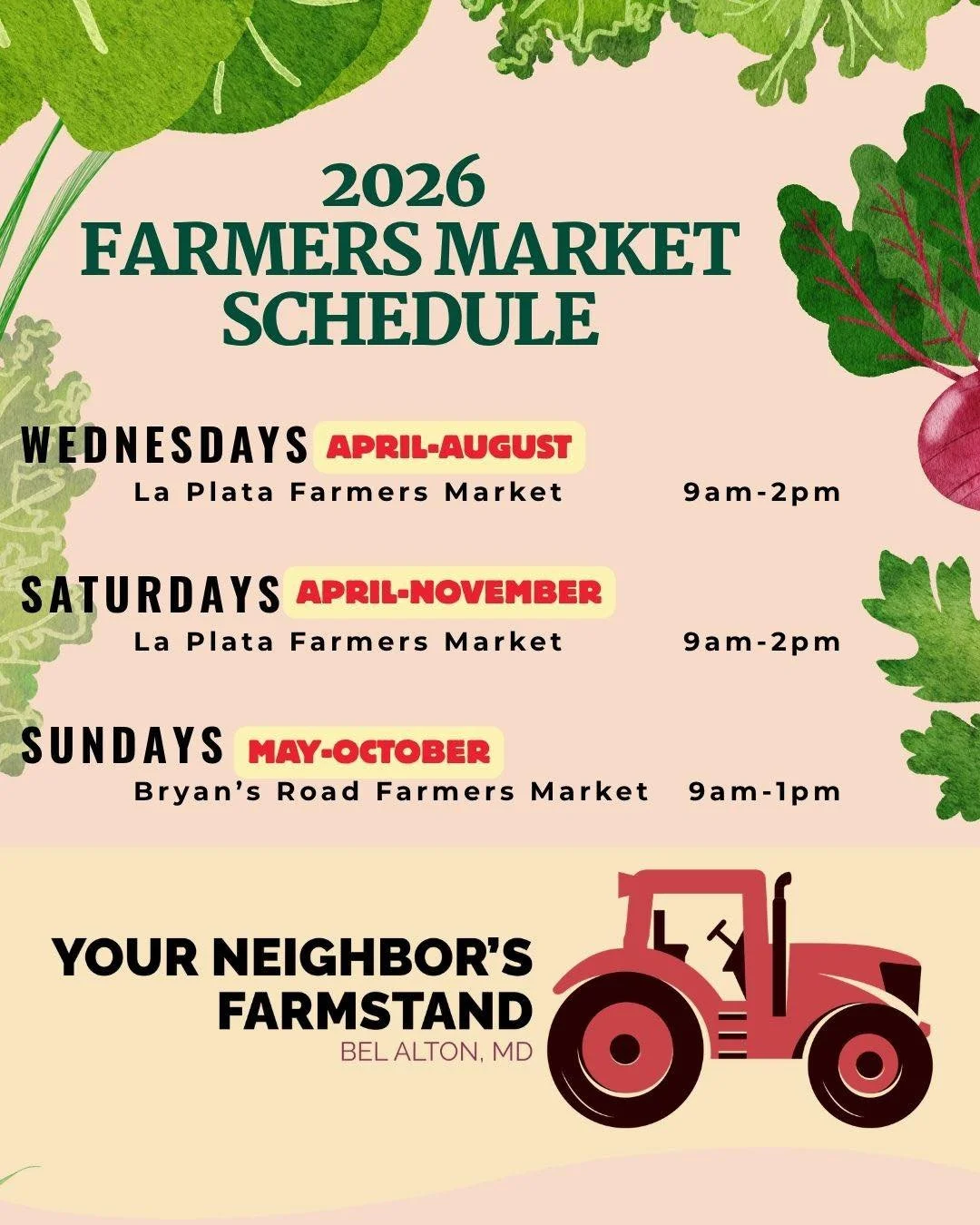 ‼️Operational Update‼️

Johnny is at the La Plata  market today and Saturday, as well as at the Bryan&rsquo;s Road Market on Sunday. 

The honor stand is currently not open 🙁 Unfortunately 👩🏼&zwj;🌾Brittany is dealing with an unexpected injury. 

