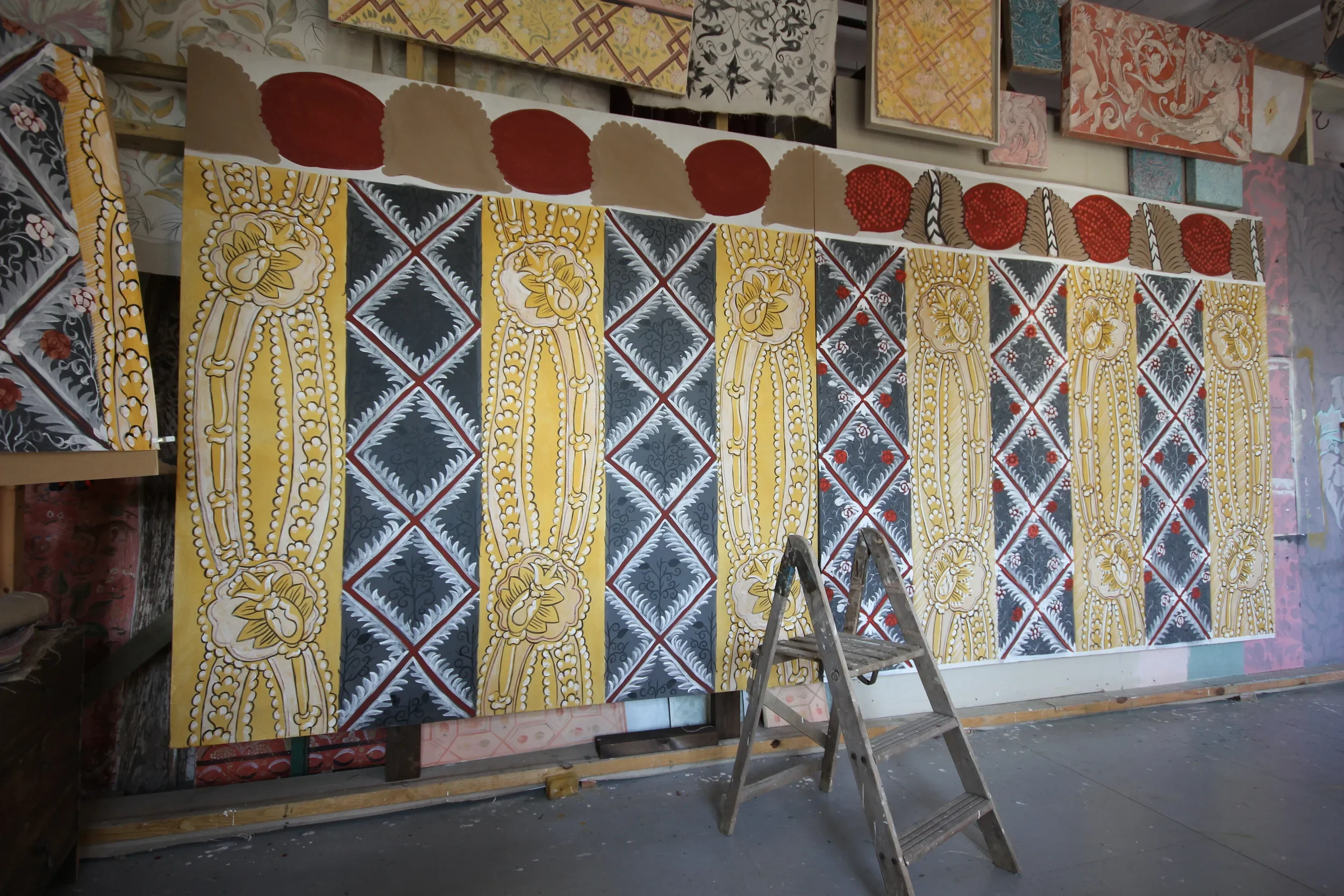 The Bayleaf cloth by Melissa White pictured with a stepladder in front of it.