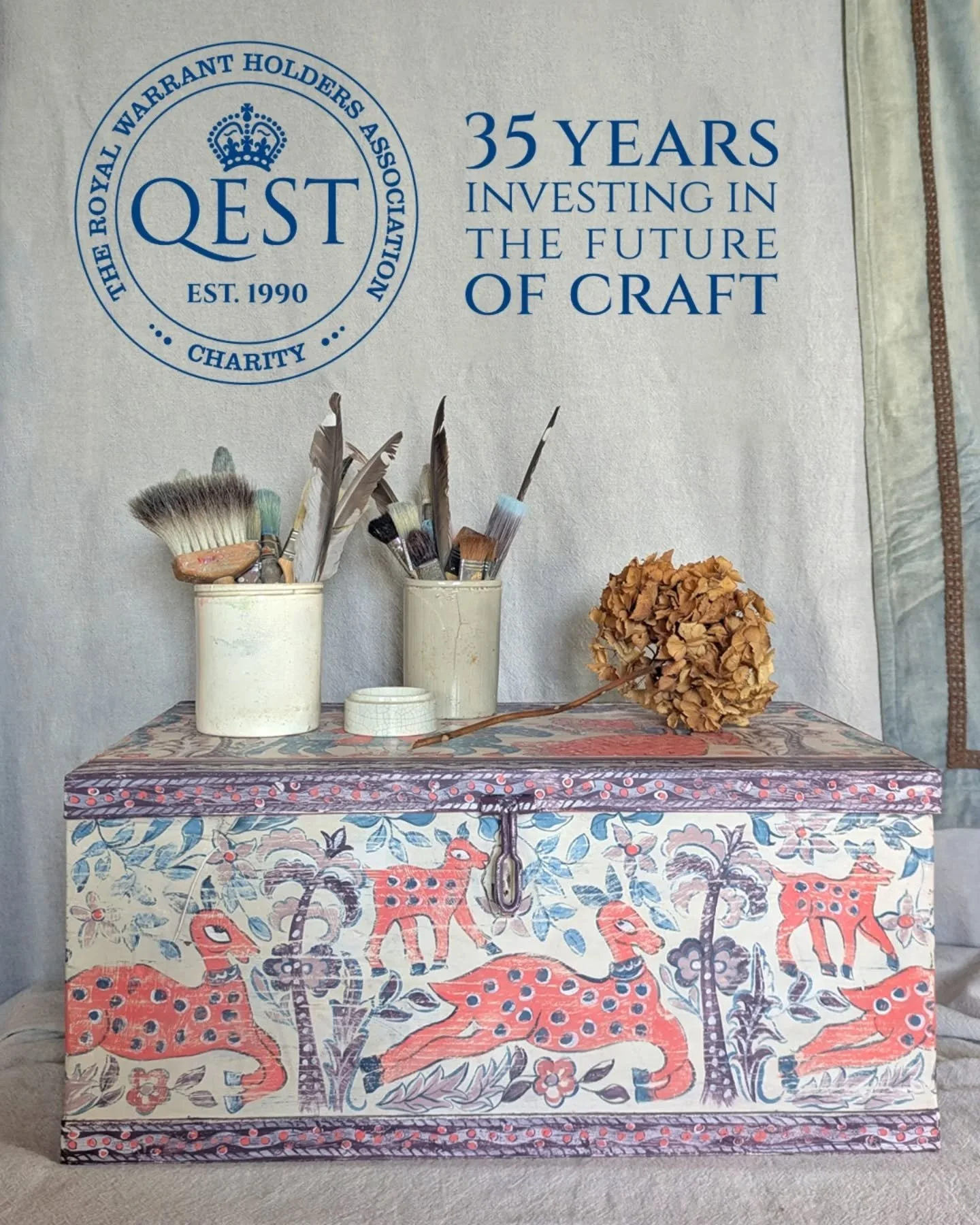 🚨 Bid Now! Only 2 Days Left! 🚨

The @QESTcraft 35th Anniversary Auction closes 5pm this Sunday 9 November ⏳

Here&rsquo;s your chance to own &ldquo;The QEST Chest&rdquo;! 
A hand-painted reclaimed chest created as part of my @anniesloanhome Painter