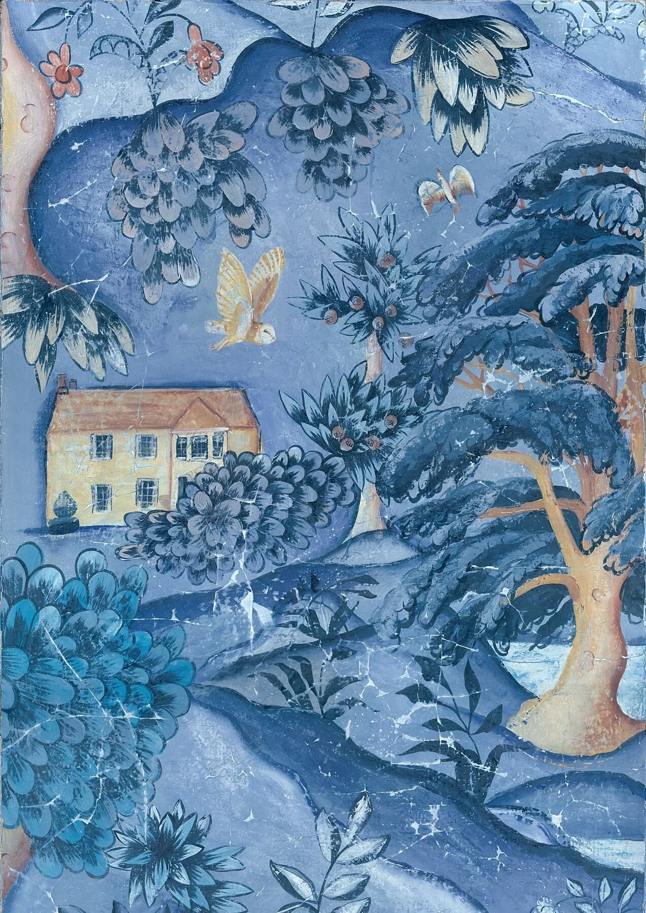 Cotswold Dusk Giclée print flat crop, showing the 18th-century verdure style landscape and barn owl