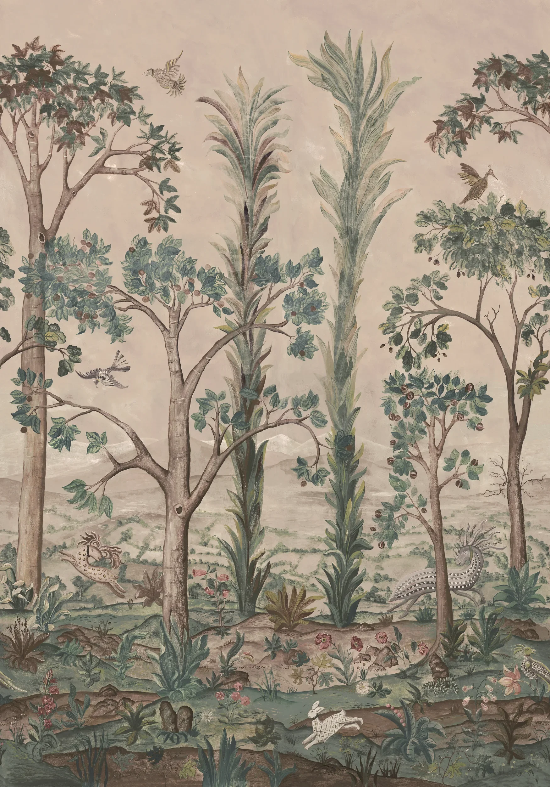 Tall Trees wallpaper by Melissa White for GP&J Baker, Kit Kemp Wallpaper collection, in the Sunset colourway.