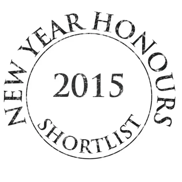 A circular stamp with the text "New Year Honours" around the top, "2015" in the center, and "Shortlist" around the bottom.
