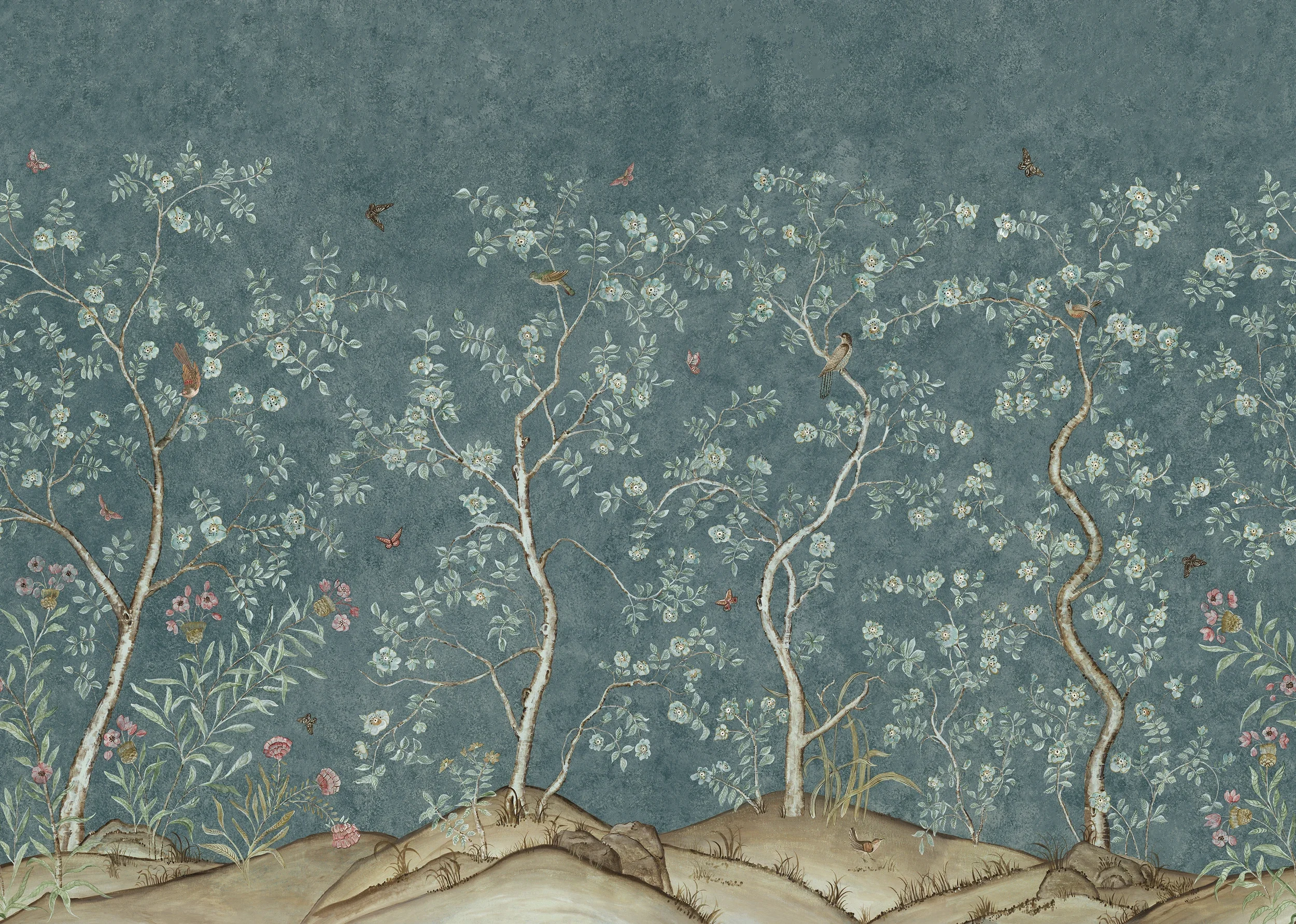 A large panel of Close-up of Songbird/Papillon wallpaper by Melissa White with Kit Kemp.