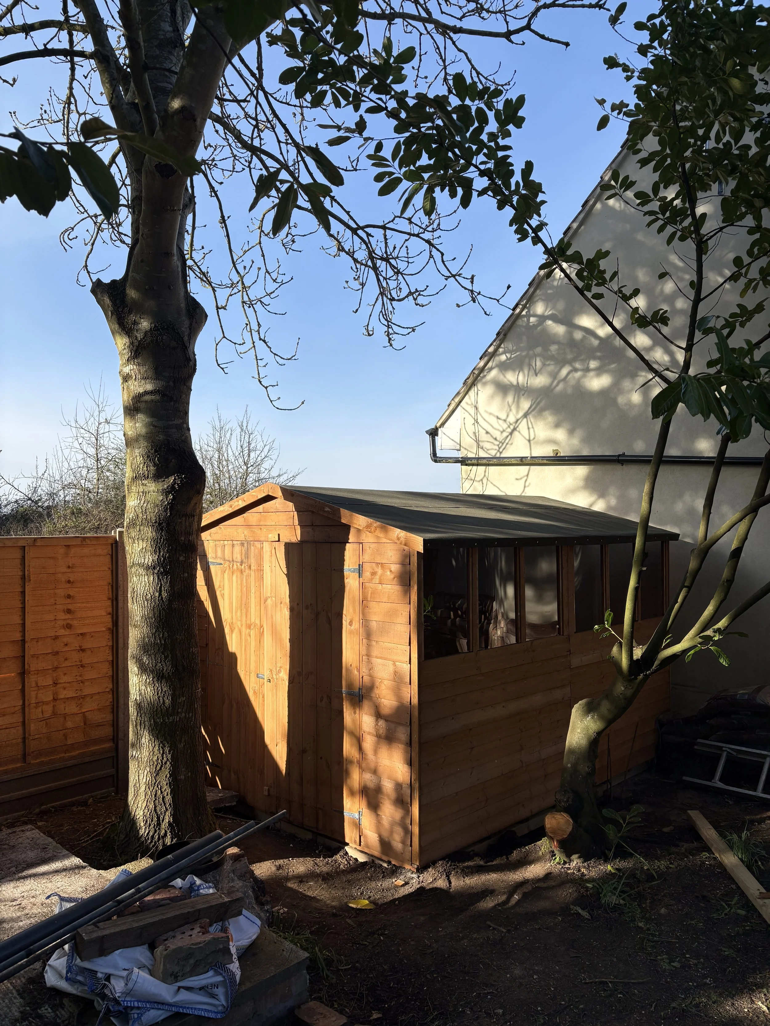 Custom built shed for tight gap