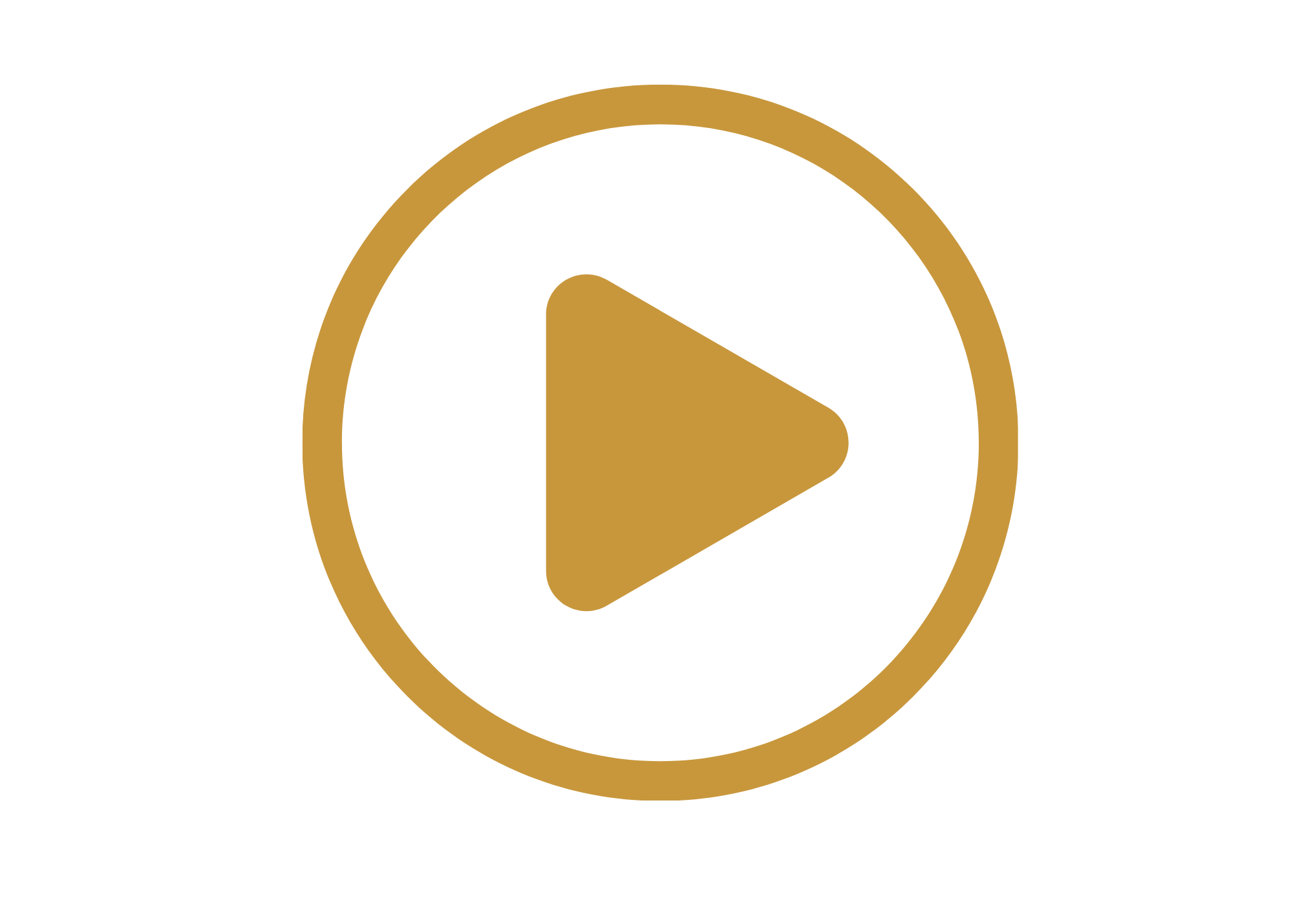Gold circle surrounding a gold play button symbol on a black background.