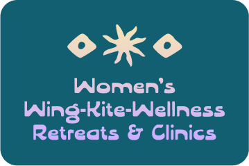 Logo for Women's Wing-Kite-Wellness Retreats & Clinics with abstract shapes and purple text