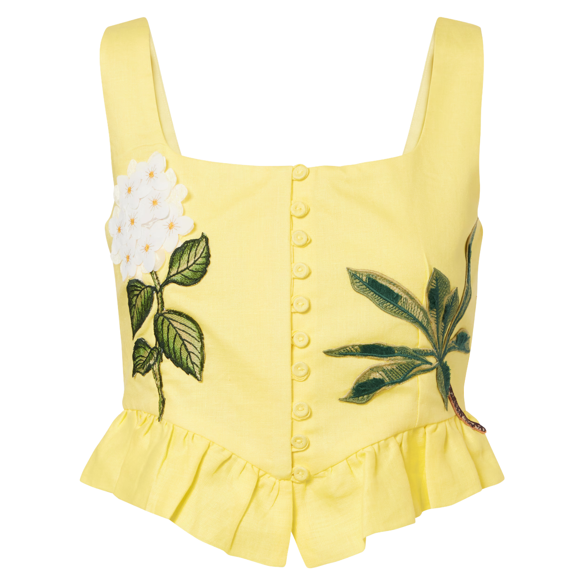 Agua | slabón floral-appliqué linen crop top