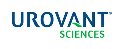 Logotipo de Urovant Sciences en letras azules y verdes.