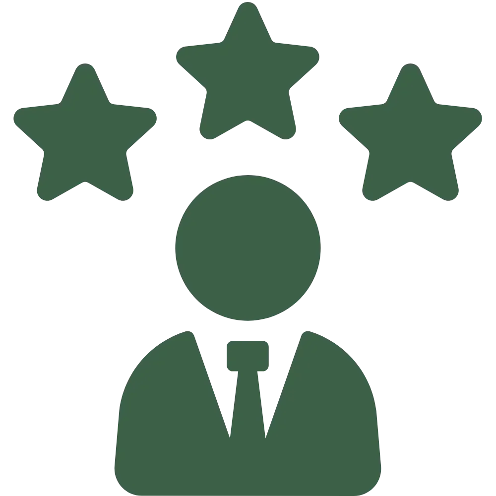 Icono de una persona con traje y tres estrellas en la cabeza.