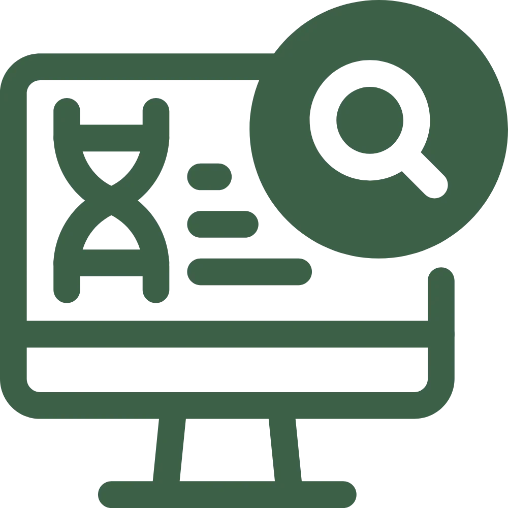 Icono de búsqueda en una pantalla de computadora con un libro abierto y una lupa.