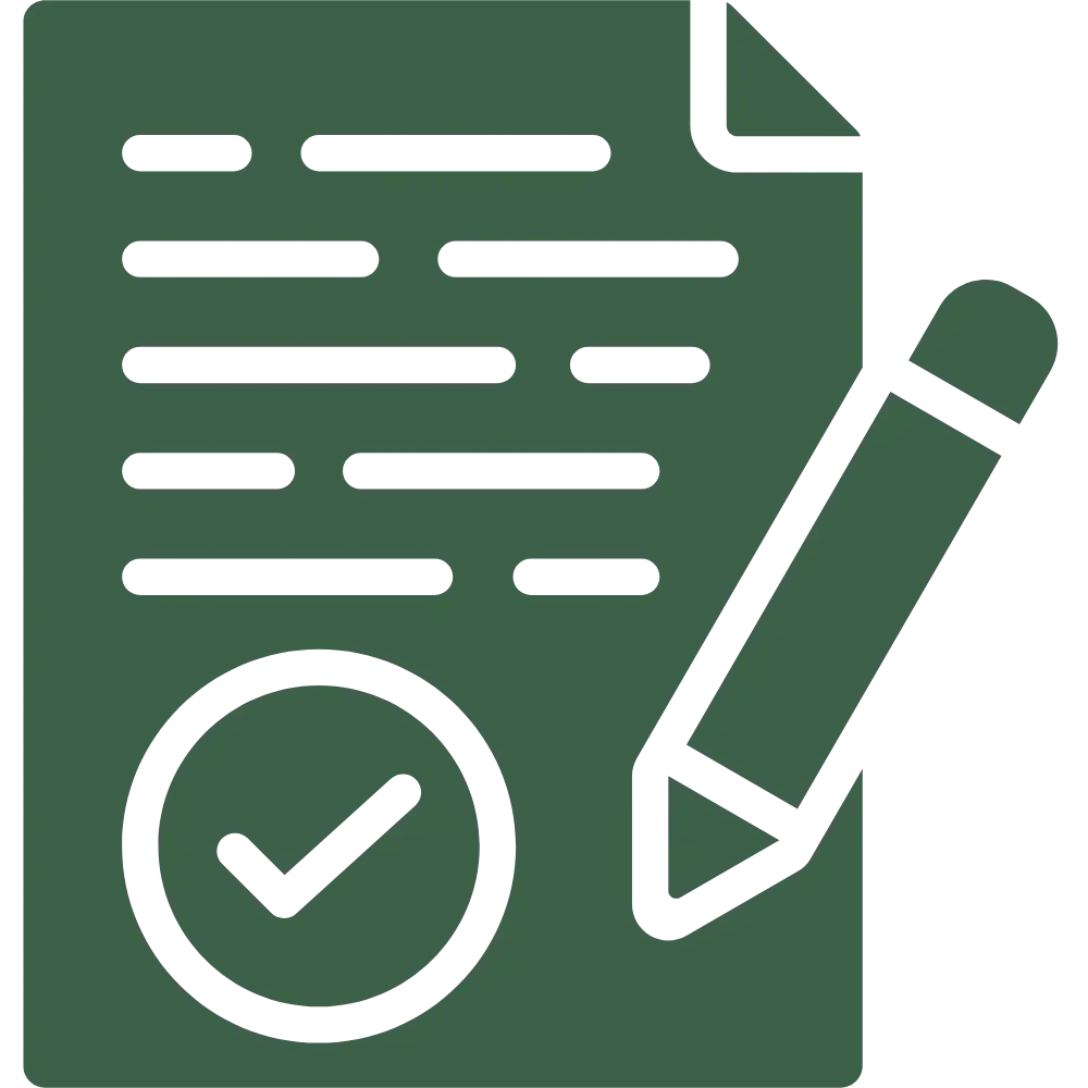 Documento con marcas de verificación y un bolígrafo, símbolo de una tarea completada o aprobada.