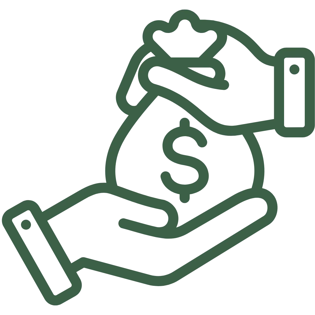 Dibujo de una mano sosteniendo un billete con un símbolo de dólar.